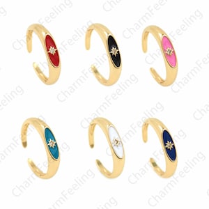 18K Gold Filled Enamel Polaris rRing, Gold Open Ring, Adjustable Ring, Micro-pave CZ Star Ring, Polaris Charm