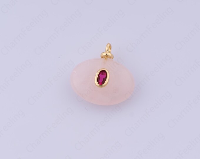 Pink Crystal Natural Stone Charm,18K Gold Filled Waterdrop Charm,Micropavé CZ Oval Pendant,DIY Jewelry Accessories,20x20x6.2mm