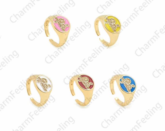 Micropavé CZ Signet Ring, 18K Gold Filled Round Ring, Word Ring, Adjustable Ring, Gold Open Ring, Word Ring