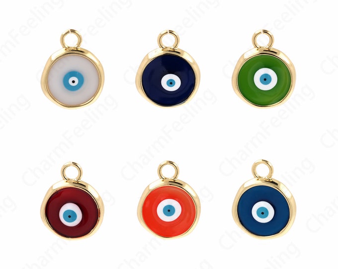 Enamel Eye Necklace, Eye Pendant, Round Pendant, 18K Gold Filled Demon Eye Necklace, Enamel Charm, DIY Jewelry Accessories, 28x22x3.5mm