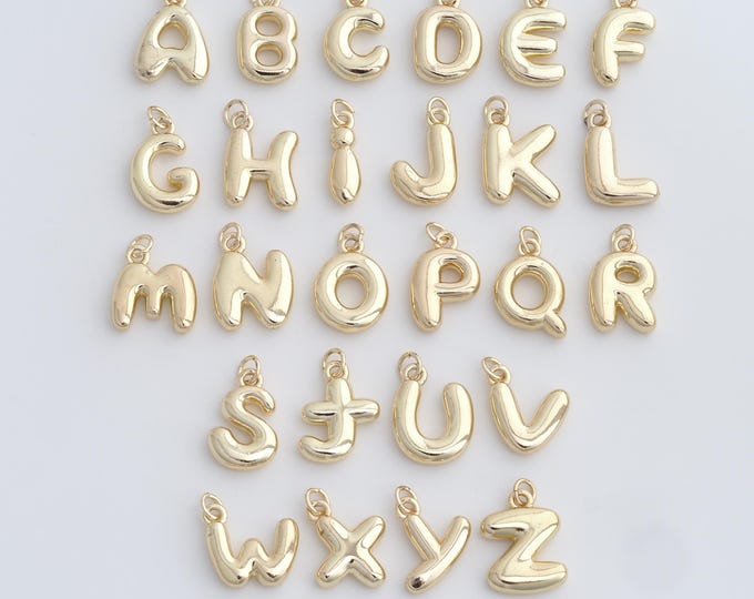 18K Gold Filled Initial Pendant, Letter Pendant, Alphabet Charm, DIY Jewelry Accessories, 20.5x13x3.8mm