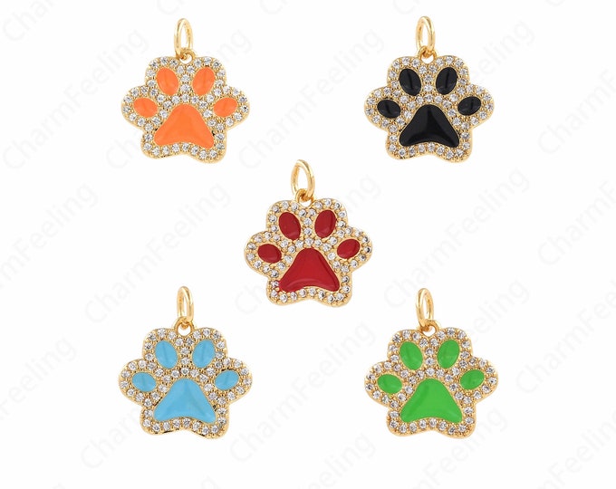 18K Gold Filled Animal Footprint Pendant,Pet Pendant,Micro Pave CZ Footprint Charm,Pet Charm,Pet Lovers,DIY Jewelry Supplies,17x15x2mm