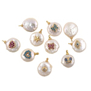Coin pearl pendant, freshwater pearl necklace, white pearl bracelet, bridal gift 1pcs/2pcs/10pcs image 2