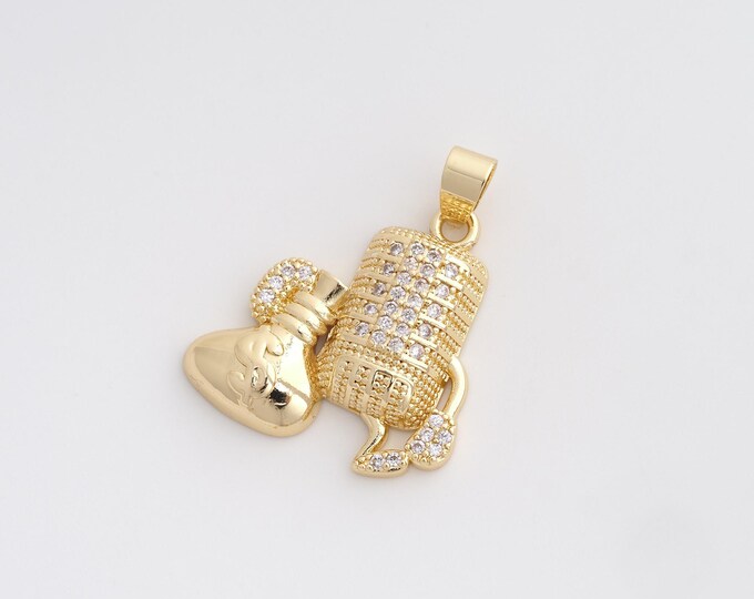 CZ Money Bag Pendant,Money Bag Pendant,18K Gold Filled Money Bag Charm,DIY Jewelry Accessories,31.3x24x5.4mm
