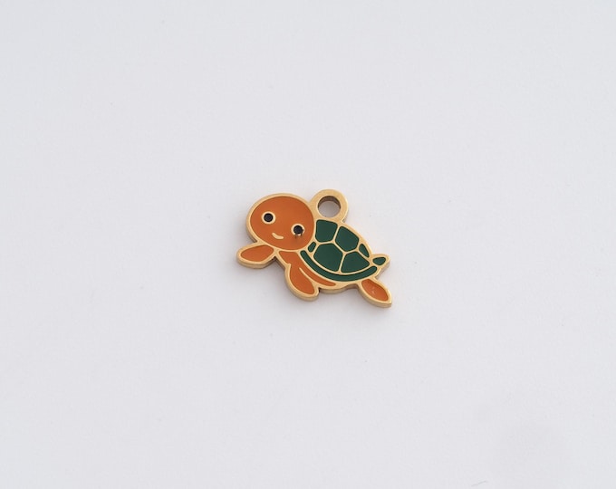 Stainless Steel Turtle Pendant,Animal Charms,Enamel Turtle Charm, DIY Jewelry Supplies, 12.4x8.8x1.2mm