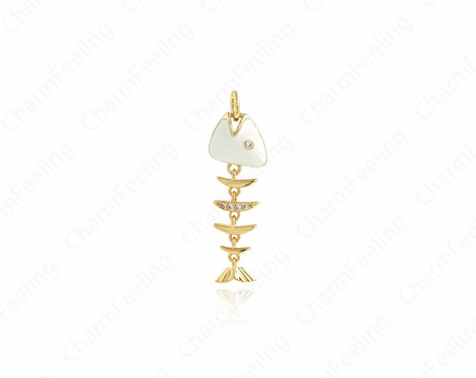 Fish Necklace, Fish Bone Charm, Fish Bone Pendant, 18K Gold Filled Marine Life Charm,DIY Jewelry Supplies, 30x9x2.3mm