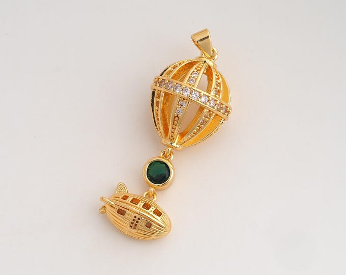 CZ Airship Pendant,Airship Pendant,18K Gold Filled Airship Charm,DIY Jewelry Accessories,46x17x14mm