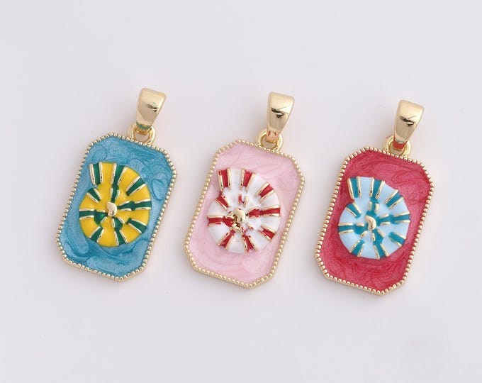 18K Gold Filled Enamel Square Charm,Conch Pendant,Beach Charm,DIY Jewelry Making Accessories 29.4x14x2.8mm