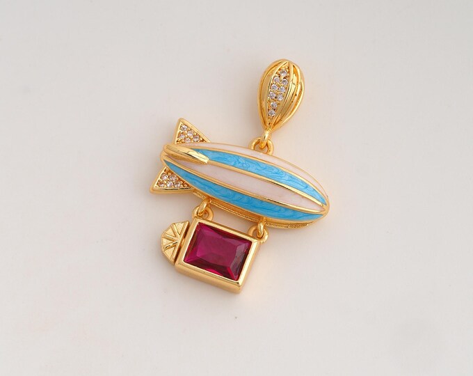 CZ Airship Pendant,Enamel Airship Pendant,18K Gold Filled Airship Charm,DIY Jewelry Accessories,32.6x24x7mm