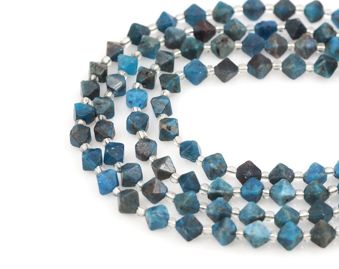 Blue Apatite Necklace, Faceted Diamond Gem Bead, Natural Stone Chain, Natural Stone Bead, DIY Bracelet Necklace Accessories, 10mm