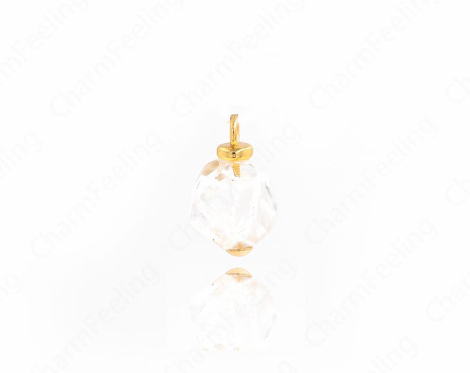 Natural Stone Pendant,Diamond Shape Charm,18K Gold Filled Gem Pendant,DIY Jewelry Supplies, 15.5x9x9mm