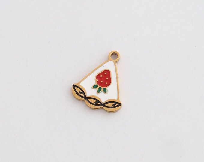 Enamel Watermelon Charms,Dainty Fruit Charm, 18K Gold Filled Cherry Pendant,DIY Jewelry Accessories 14x11.8x1.3mm