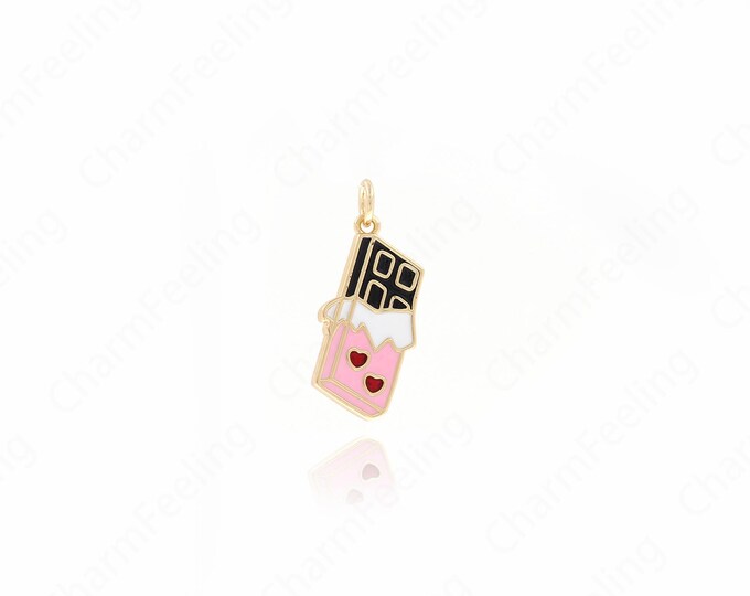 Chocolate Pendant, 18K Gold Filled Chocolate Charms,Food Charm,Enamel Charms,DIY Jewelry Accessories 24.5x10.7x1.8mm