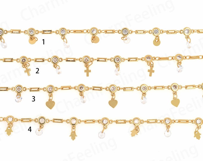 1 Meter, Unfinished Chain, Round Chain, Square Chain,18K Gold Filled Heart Chain, Micropavé CZ Cross Chain, Hamsa Chain,DIY Jewelry Supplies