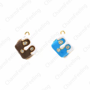 Cake Pendant, Food Charm, 18K Gold Filling Enamel Charm, Cake Charm, Micropavé CZ Birthday Necklace, DIY Jewelry Supplies, 14x17x18mm