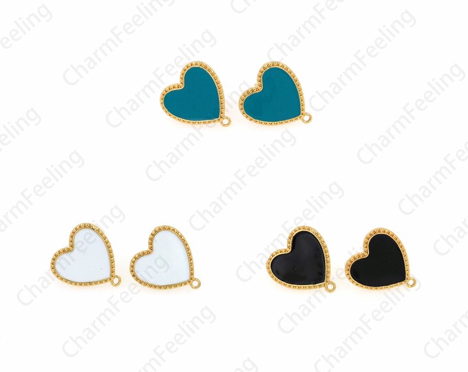 18K Gold Filled Heart Earrings, Enamel Love Earrings, Enamel Love Earrings, Love Earrings, Love Charm, Enamel Charm,16x17.5x13.5mm