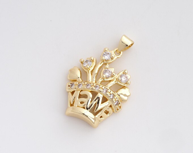 Gold Floral Charm, Flower Pendant, Micropavé CZ Petal Charm,18K Gold Filled Plant Pendant,DIY Jewelry Accessories,29.6x20x5.7mm