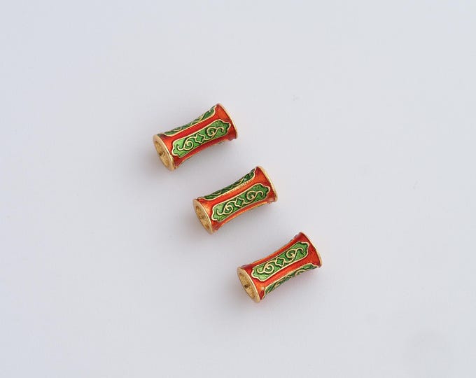 Enamel Cylinder Spacer Beads,Large Hole bead,18K Gold Filled Tube Spacer Beads DIY Jewelry Supplies,8x4mm