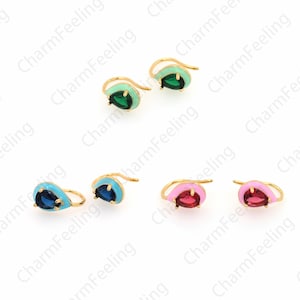 Teardrop Earrings,Micropavé CZ Enamel Earrings, 18K Gold Filled Waterdrop Earrings, Pierced Earrings, DIY Earring Making 9x16mm