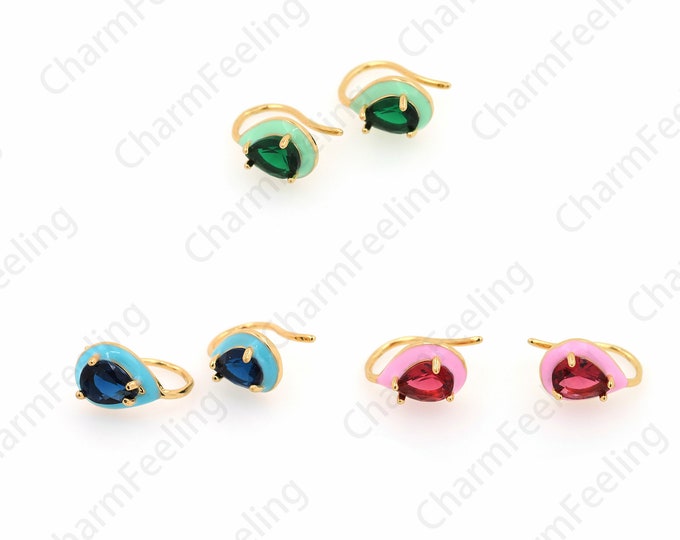Teardrop Earrings,Micropavé CZ Enamel Earrings, 18K Gold Filled Waterdrop Earrings, Pierced Earrings, DIY Earring Making 9x16mm