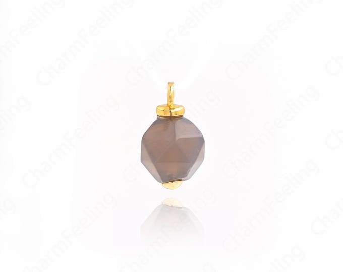 Natural Stone Pendant,Diamond Shape Charm,18K Gold Filled Gem Pendant,DIY Jewelry Supplies, 16x10x10mm