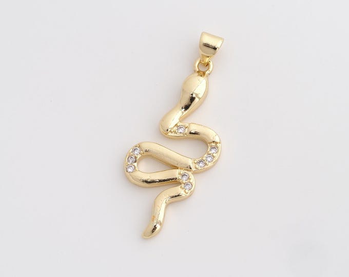 CZ Snake Pendant,Animal Pendant,18K Gold Filled Snake Charm,DIY Jewelry Accessories,39x15.6x3.5mm