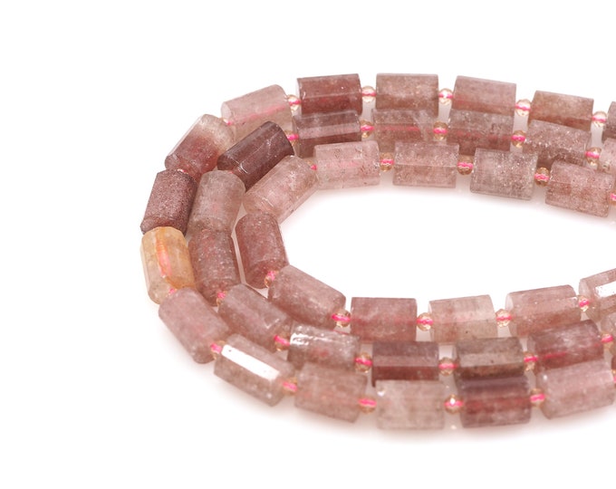 Strawberry Crystal Gemstone Beads, Cylindrical Beads, Natural Stone Necklaces, Gemstone Necklaces, DIY Bracelet Accessories, 10x14mm