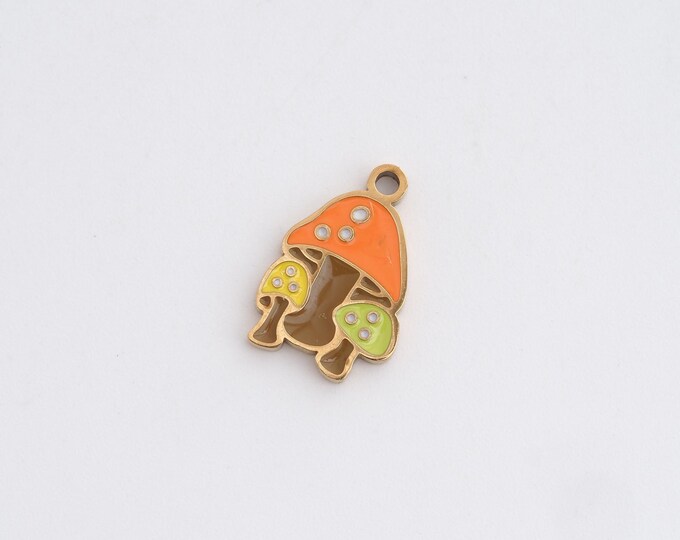 Enamel Mushroom Charms,Dainty Fungi Charm, 18K Gold Filled Mushroom Pendant,DIY Jewelry Accessories 15.2x10.2x1.3mm