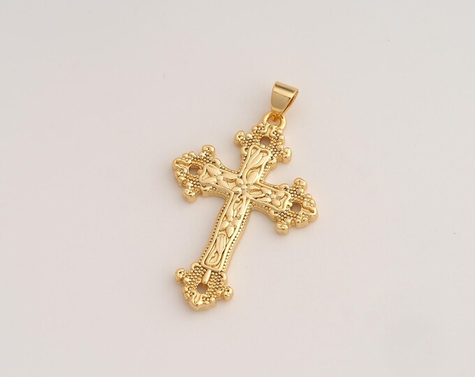 Cross Pendant,Religious Pendant,18K Gold Filled Christian Charm,DIY Jewelry Accessories,38x23.3x2.3mm