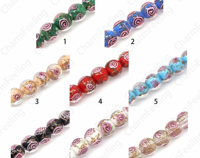 Spiral Glass Spacer Beads,Gold Foil Glass Beads,Murano Spacer Beads,Necklace Beads,Glass Jewelry,DIY Beading Supplies,12mm
