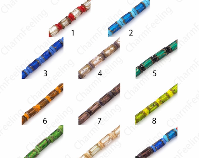 Gold Foil Glass Beads, Cylindrical Glass Beads, Bar Spacer Beads, Murano Glass Beads, DIY Beading Supplies, 16x8mm