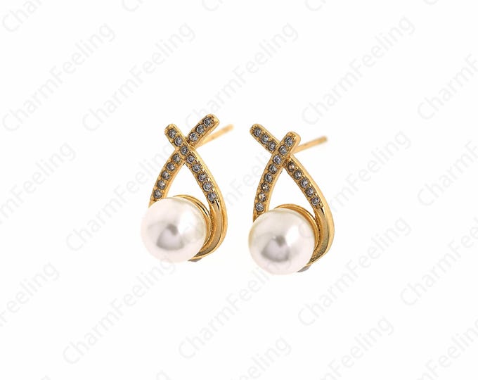 Cutout Earrings, Hoop Earrings, Ring Pearl Earrings, 18K Gold Filled Pearl Earrings, DIY Jewelry Supplies, 17.6x9.8x9.3mm