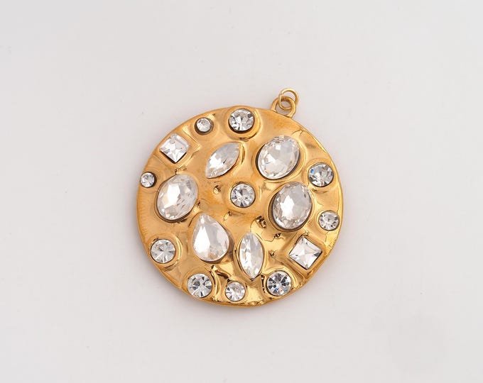 Micropavé CZ Round Necklace,Dainty Coin Charm, 18K Gold Filled Disc Pendant,DIY Jewelry Accessories 40.6x34.5x5mm