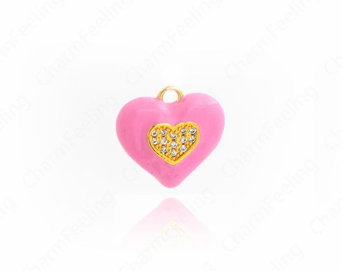 Heart Pendant, Pentagram Charm, Enamel Love Charm, 18K Gold Filled Dainty Necklace, Gift For Her, DIY Jewelry Supplies, 19x20x6mm