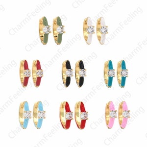 Emaille Ohrringe, 18K Gold filled Runde Ohrringe, Micropavé CZ Pierced Ohrringe, Emaille Charm, Dicke Ohrringe, DIY Schmuckzubehör, 15x17x2,3mm