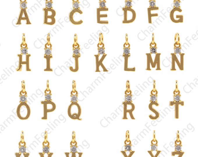 18K Gold Filled Letter Pendant,Micropavé CZ Letter Necklace,Text Charm,Necklace Pendant,DIY Jewelry Making Accessories 12x5x1.5mm