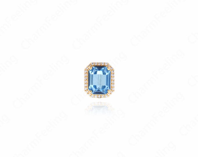 18K Gold Filled Rectangular Necklace, Gold Rectangular Charm, Micropaved CZ Bar Pendant, DIY Jewelry Accessories 13x11x7.5mm