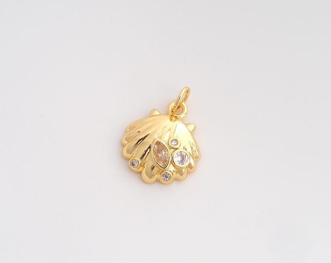 CZ Shell Pendant,Oyster Pendant,18K Gold Filled Shell Charm,DIY Jewelry Accessories,19x14x4mm