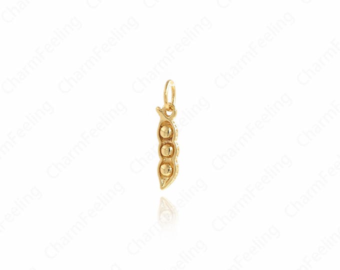 Edamame Jewelry,Gold Edamame Charm, 18K Filled Gold Food Pendant,DIY Jewelry Making Accessories 17x3.6x2.3mm