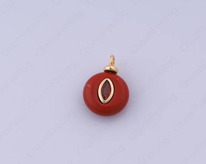 Red Stone Charm,18K Gold Filled Natural Stone Charm,Round Pendant, Micropavé CZ Round Pendant, DIY Jewelry Accessories,17.7x12.6x5.8mm