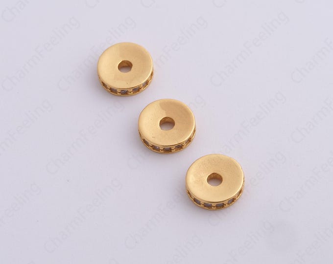 Gold Round Spacer Beads, 18K Gold Filled Flat Beads,Dainty Disc Bracelet Necklace Spacer Beads, DIY Jewelry Supplies,7.5x2mm