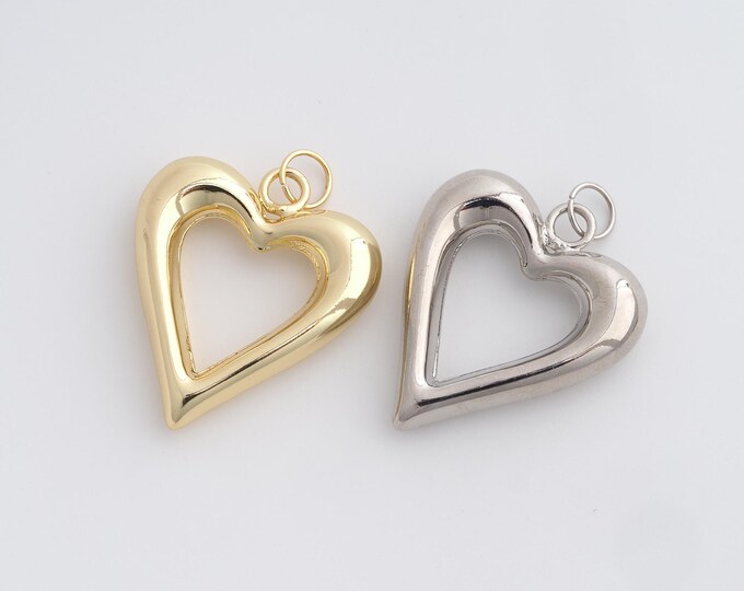 Gold Heart Charm,Heart Pendant, 18K Gold Filled Love Necklace,DIY Jewelry Accessories,33.7x25.4x5.6mm