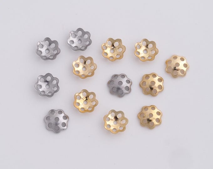 100 pcs Stainless Steel Caps,Spacer Jewelry,Bead Caps,Pearl Caps,Flower Caps,Flower Bead Caps,DIY Gold Jewelry Making,6x1.6mm