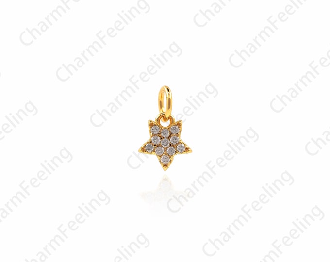 CZ Mini Star Pendant, Cubic Zirconia Star Necklace, Cubic Star Charm, DIY Jewelry Making Accessories 8.9x5.9x1.3mm 1pcs
