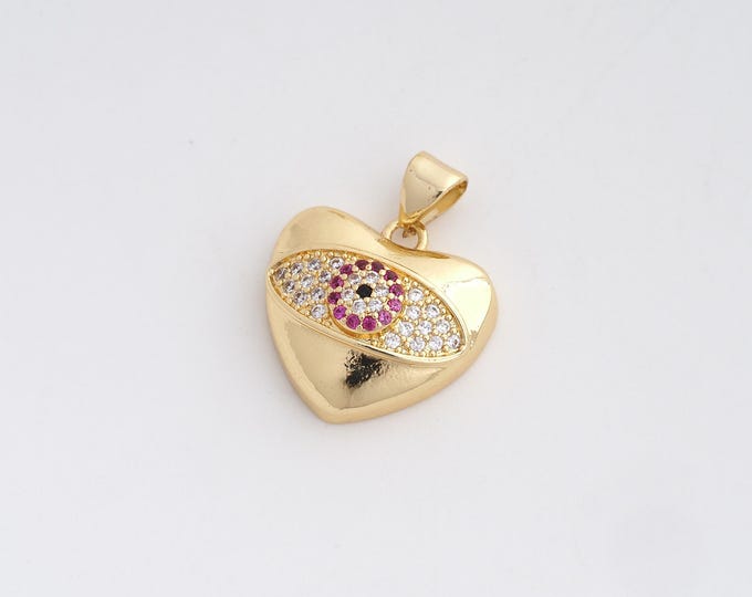 Dainty Heart Pendant,Love Necklace,Heart Eye Pendant,Eye Charm,18K Gold Filled Heart Charm,DIY Jewelry Accessories,22.2x17.7x6.5mm