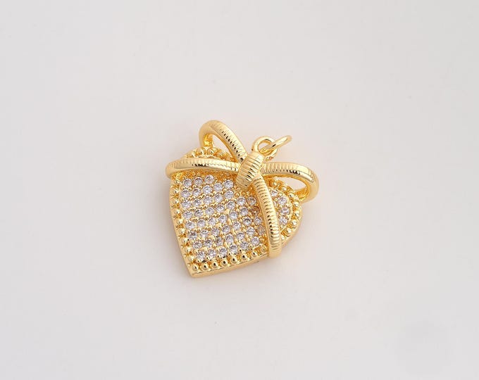 CZ Heart Pendant,Love Pendant,18K Gold Filled Heart Charm,DIY Jewelry Accessories,23.2x18x5.7mm