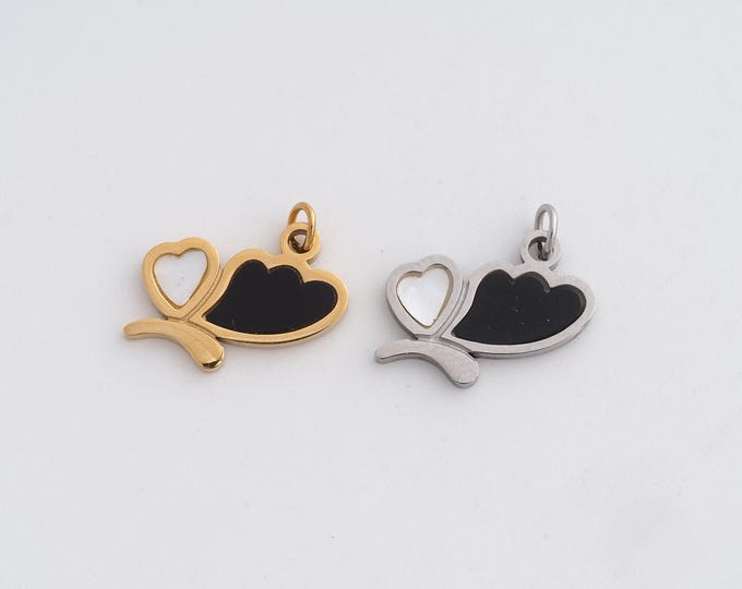 Stainless Steel Butterfly Pendant,Insect Charms,Enamel Butterfly Charm, DIY Jewelry Supplies,15.6x9.5x1.4mm