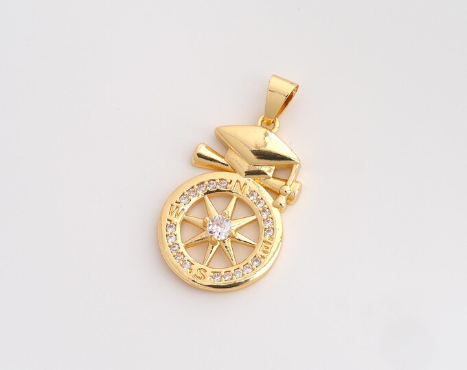 CZ Doctoral Cap Pendant,Diploma Scroll Pendant,18K Gold Filled Doctoral Cap Charm,DIY Jewelry Accessories,33x17.8x3.2mm