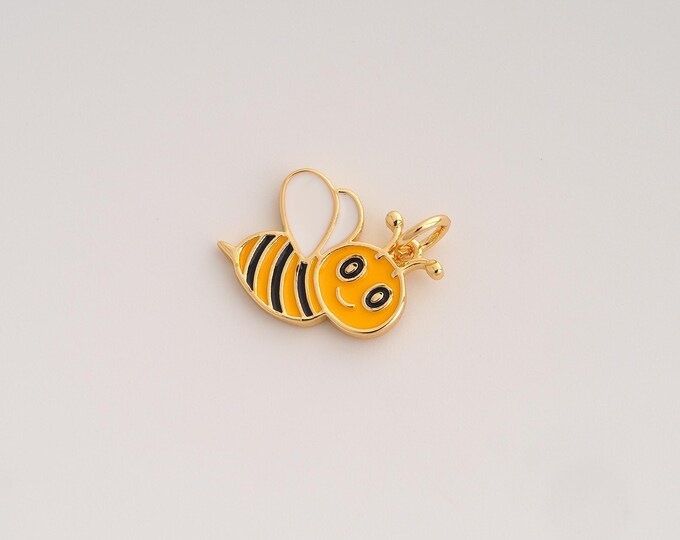 Enamel Bee Pendant,Insect Pendant,18K Gold Filled Bee Charm,DIY Jewelry Accessories,16.2x14.5x2mm