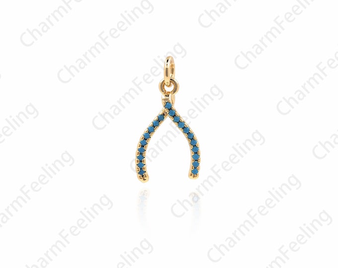 Wishing Bone Pendant, Wishing Bone Charm, Micro-Pave Wishing Bone Necklace, Wishbone Charm 20x10.5x3.9mm 1pcs